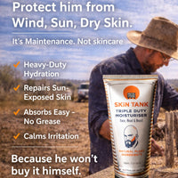 Skin Tank Triple Duty Moisturiser – protects men from wind, sun and dry skin, heavy duty hydration that absorbs fast with no grease, Australian made