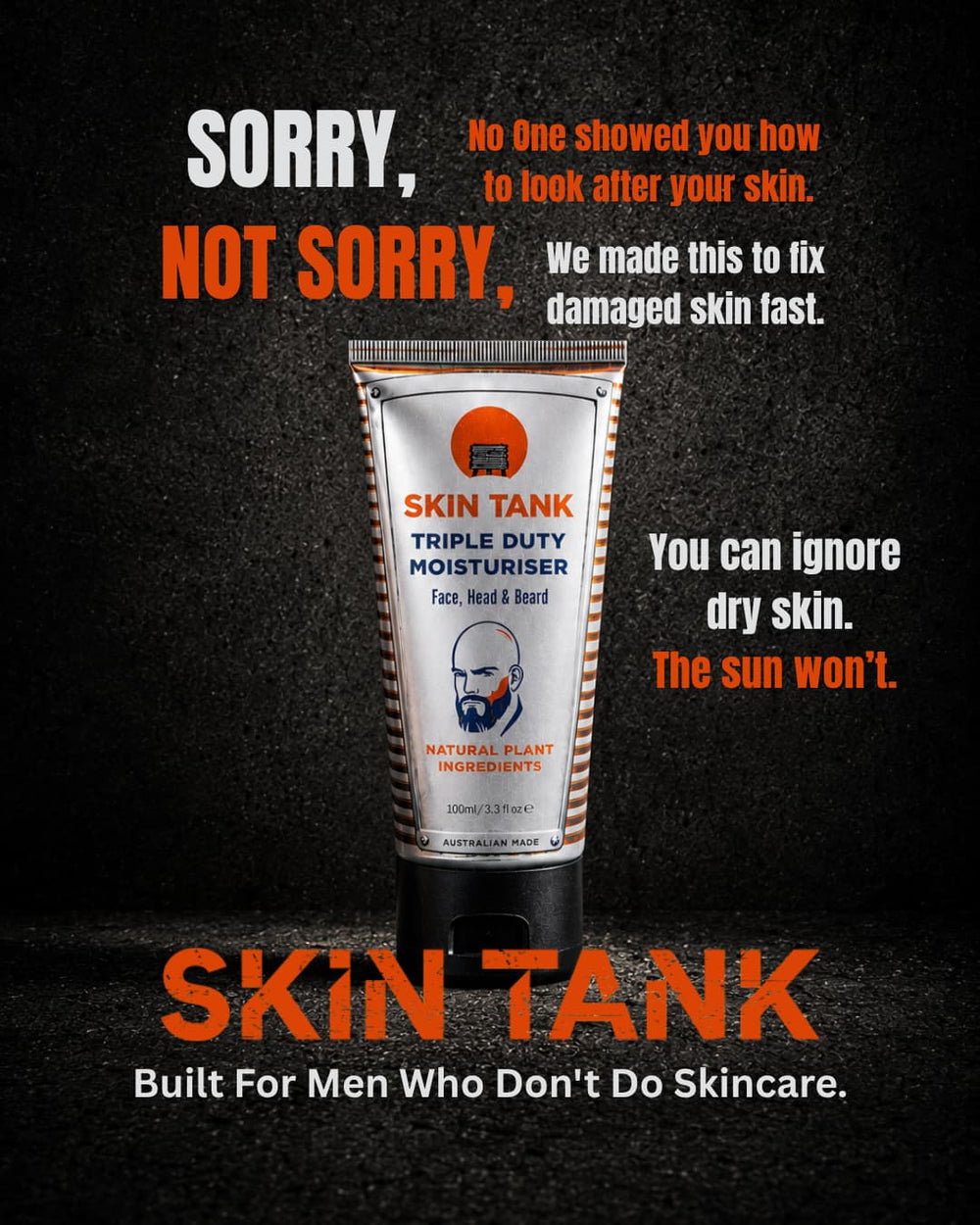 Skin Tank Triple Duty Moisturiser for face, head and beard — Australian Made men's skincare built to fix dry and damaged skin