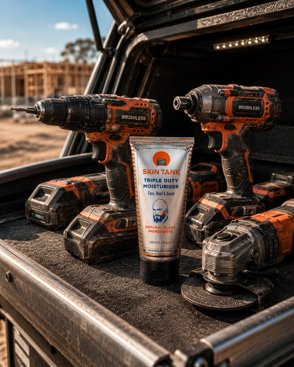 Skin Tank Triple Duty Moisturiser for face, head and beard — quality tools for the job, Australian Made natural men's skincare