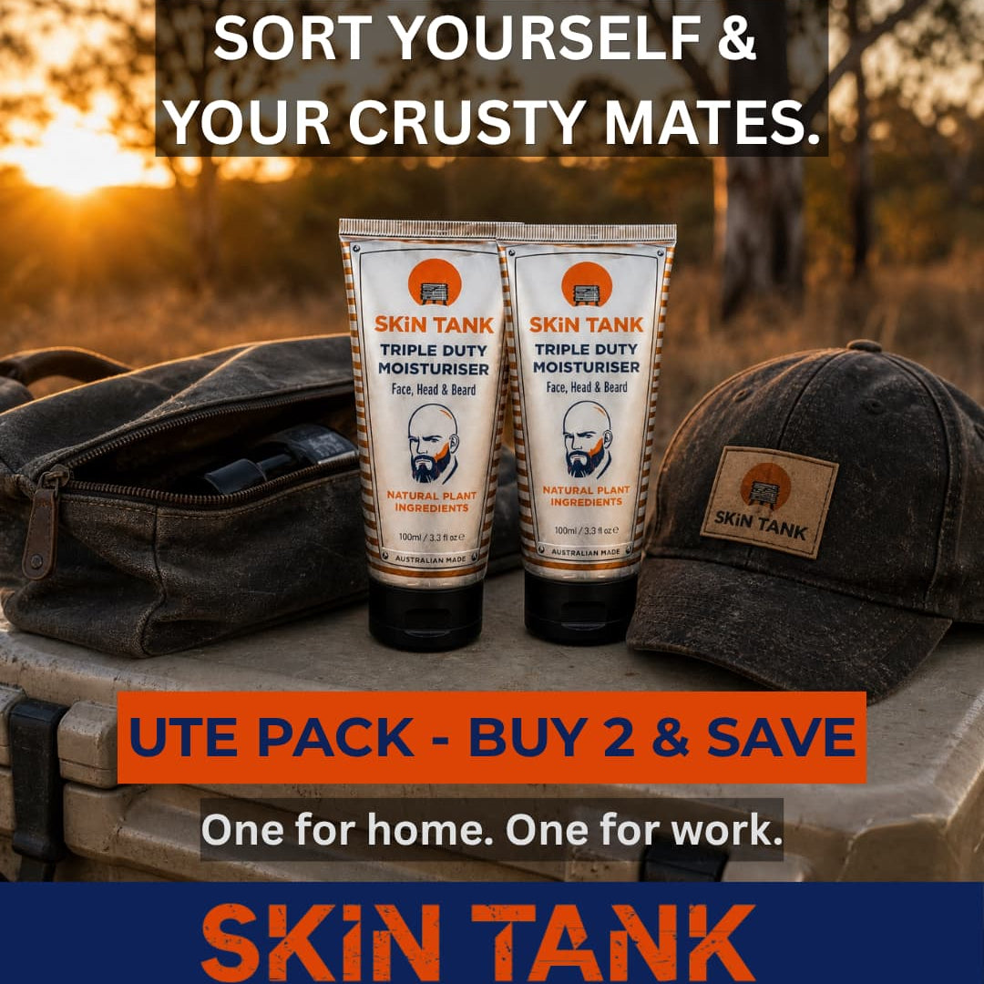 Skin Tank Triple Duty Moisturiser Ute Pack – buy 2 and save, one for home one for work, Australian made men's moisturiser