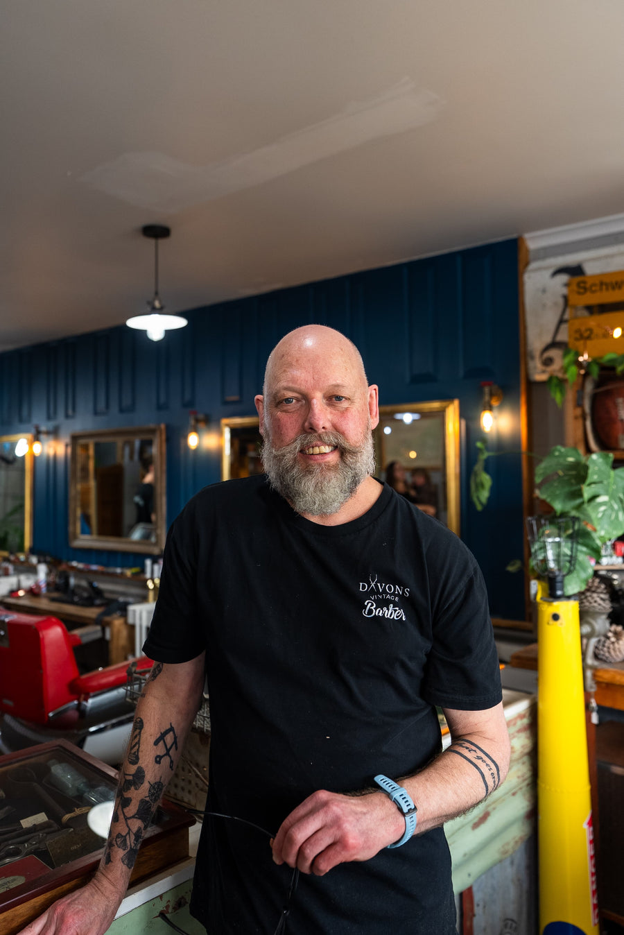 Skin Tank founder Tim at Davon's Vintage Barber — creator of Australian made Triple Duty Moisturiser for face, head, hands and beard